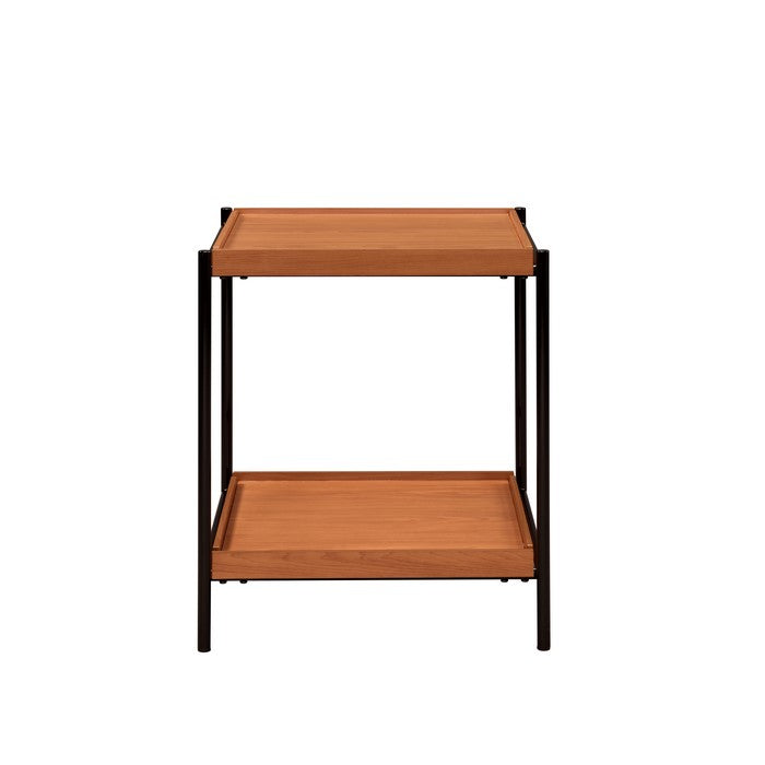 Rectangular Wooden Top Metal Frame End Table, Oak Brown and Black