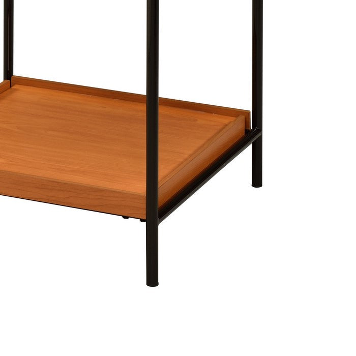 Rectangular Wooden Top Metal Frame End Table, Oak Brown and Black