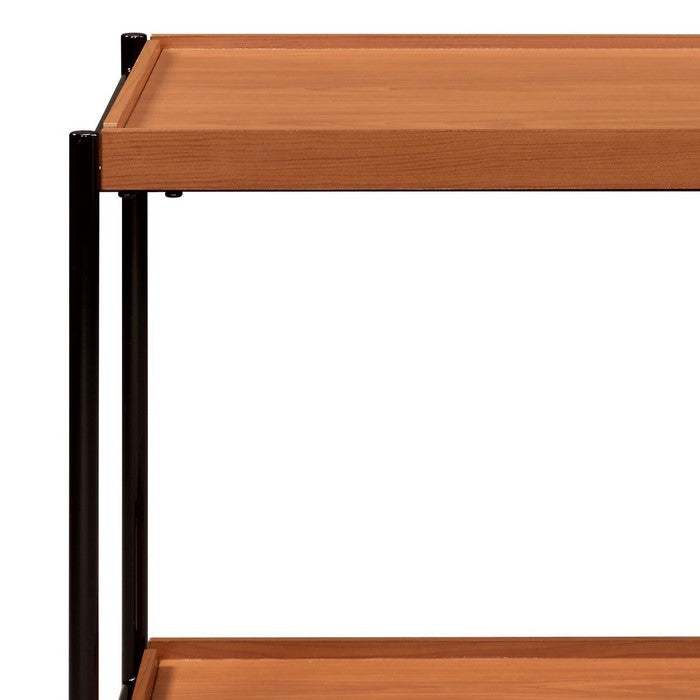 Rectangular Wooden Top Metal Frame End Table, Oak Brown and Black