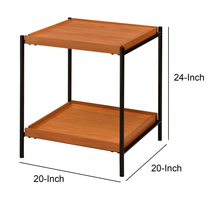 Rectangular Wooden Top Metal Frame End Table, Oak Brown and Black