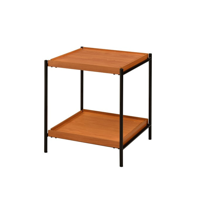 Rectangular Wooden Top Metal Frame End Table, Oak Brown and Black