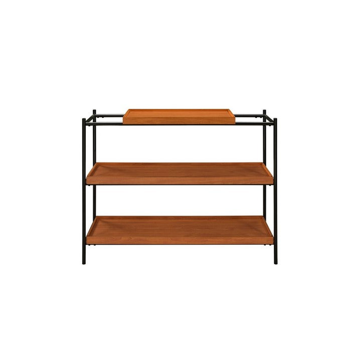 Rectangular Wooden Top Metal Frame Sofa Table, Oak Brown and Black