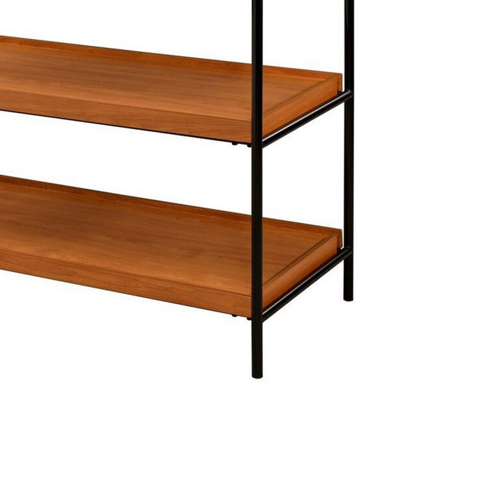 Rectangular Wooden Top Metal Frame Sofa Table, Oak Brown and Black