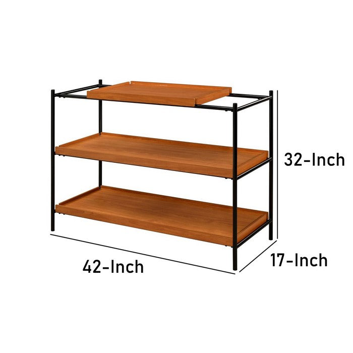 Rectangular Wooden Top Metal Frame Sofa Table, Oak Brown and Black