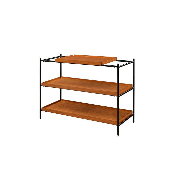 Rectangular Wooden Top Metal Frame Sofa Table, Oak Brown and Black