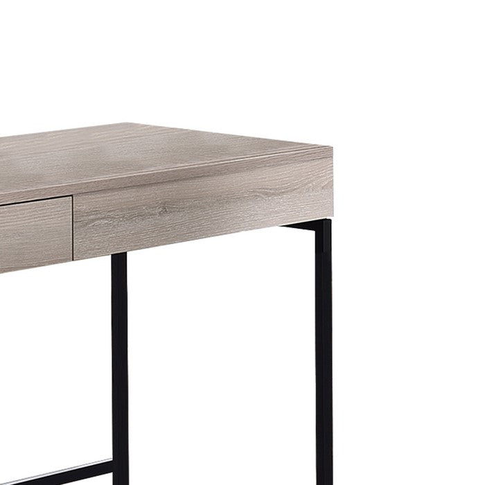 Wooden Desk with 2 Drawers and Metal Frame, Washed White and Black