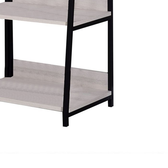 Wooden Bookshelf with 3 Open Compartments, Washed White and Black