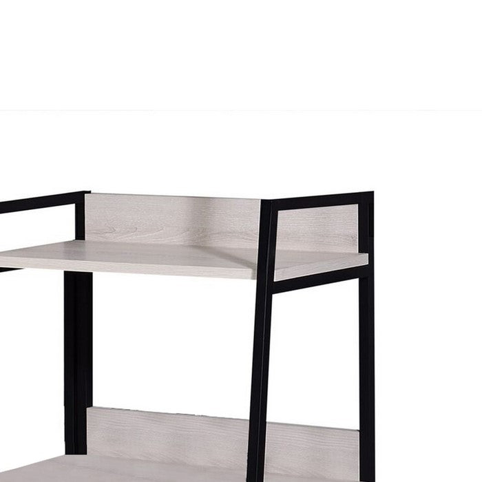 Wooden Bookshelf with 3 Open Compartments, Washed White and Black