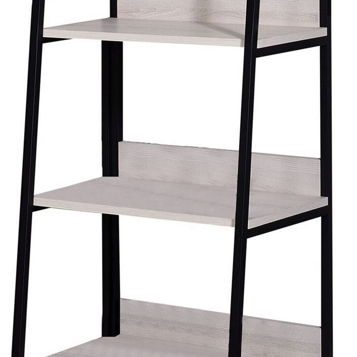 Wooden Bookshelf with 3 Open Compartments, Washed White and Black
