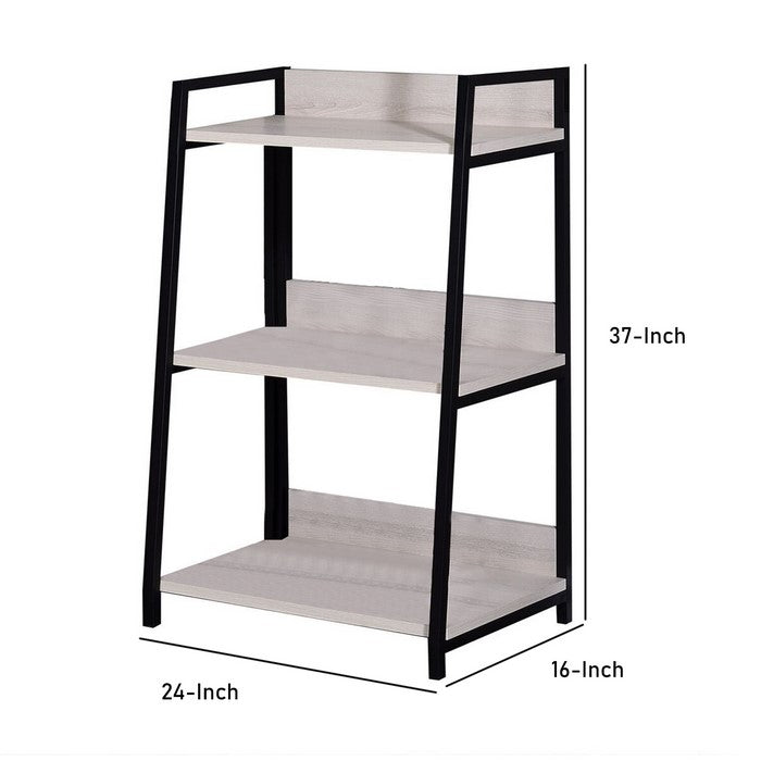 Wooden Bookshelf with 3 Open Compartments, Washed White and Black