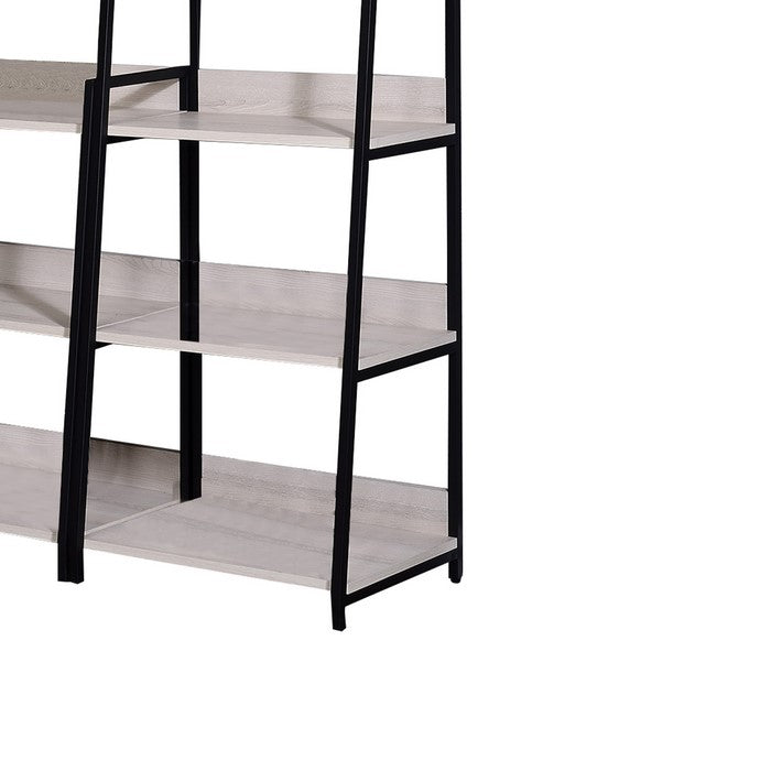 Wooden Bookshelf with 5 Open Compartments, Washed White and Black