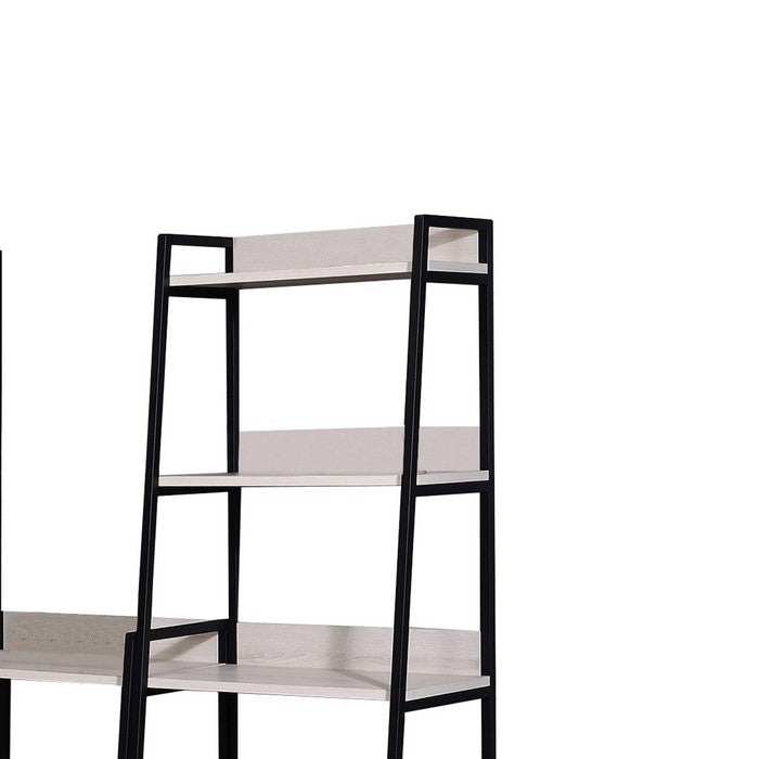 Wooden Bookshelf with 5 Open Compartments, Washed White and Black