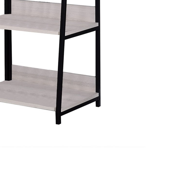 Wooden Frame Bookshelf with 5 Open Compartments, Washed White and Black
