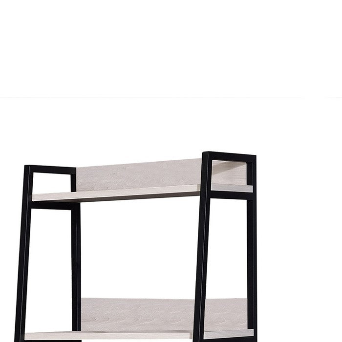 Wooden Frame Bookshelf with 5 Open Compartments, Washed White and Black