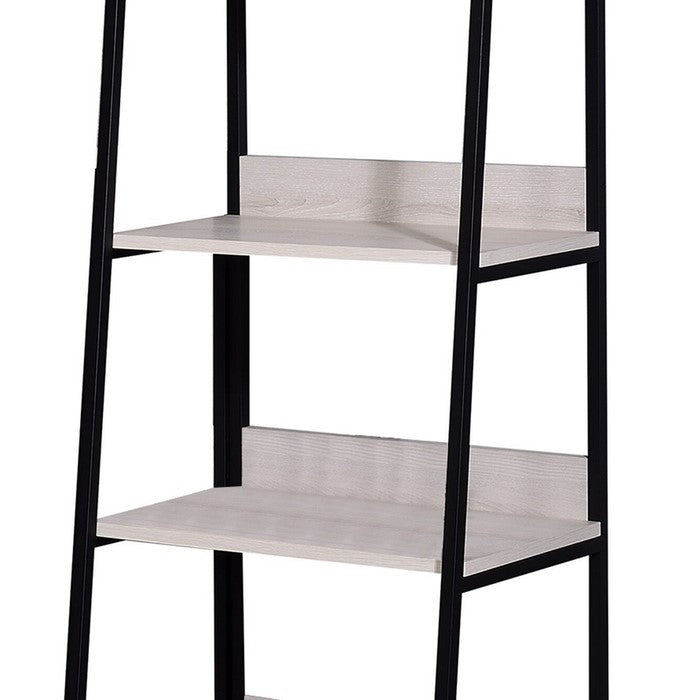 Wooden Frame Bookshelf with 5 Open Compartments, Washed White and Black