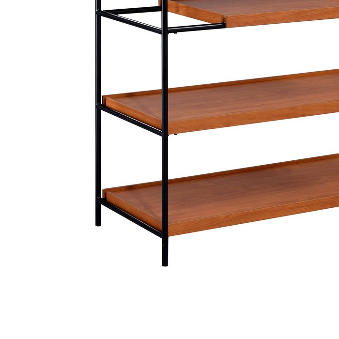5 Tier Wooden Bookshelf with Open Metal Frame, Oak Brown and Black