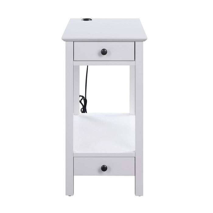 Wooden Frame Side Table with 2 Drawers and 1 Bottom Shelf, White