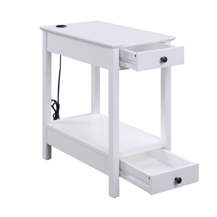 Wooden Frame Side Table with 2 Drawers and 1 Bottom Shelf, White