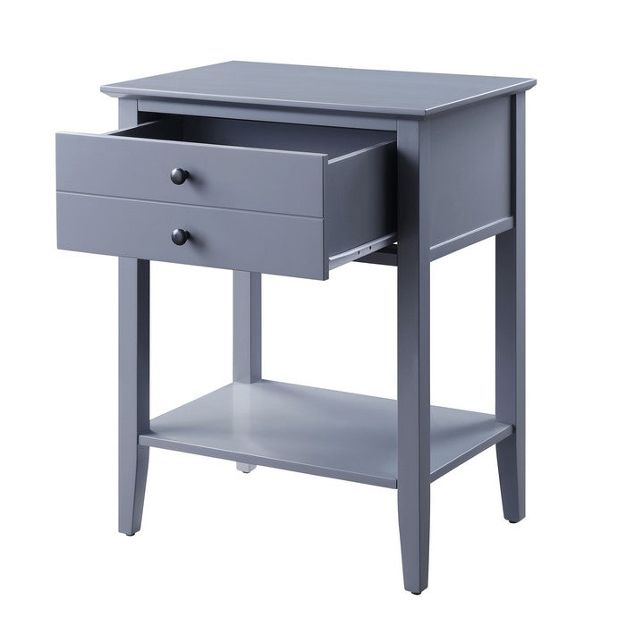 Rectangular Wooden Side Table with 1 Drawer and 1 Bottom Shelf, Gray
