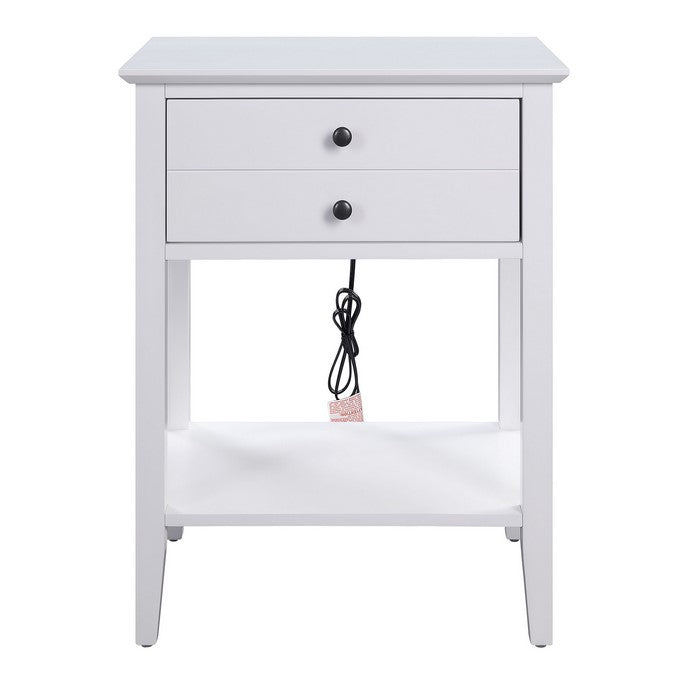 Rectangular Wooden Side Table with 1 Drawer and 1 Bottom Shelf, White