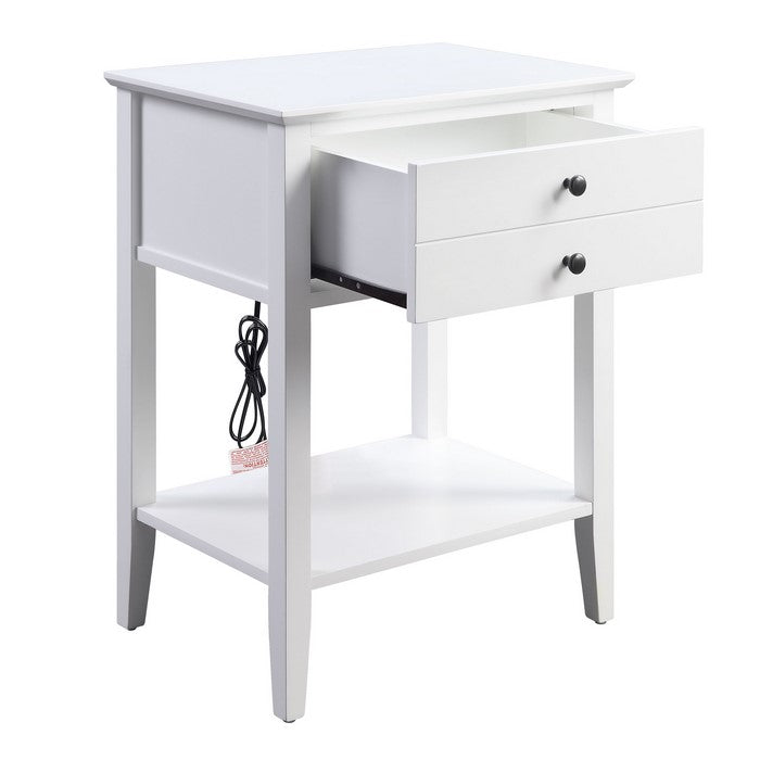 Rectangular Wooden Side Table with 1 Drawer and 1 Bottom Shelf, White