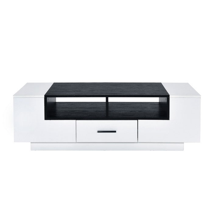 Contemporary Coffee Table with Drawer and Open Compartment, Black and White