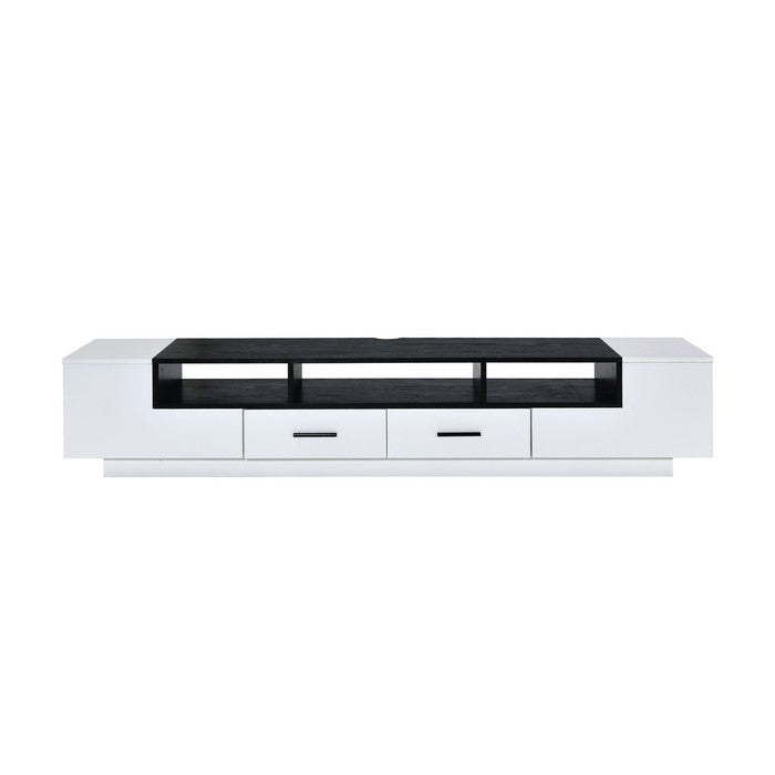 Contemporary 2 Drawer TV Stand with Media Compartments, Black and White