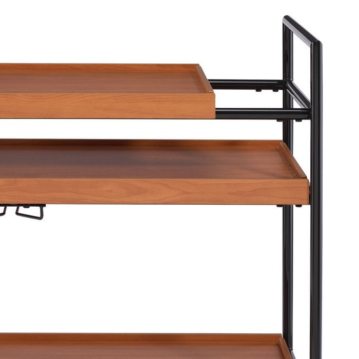 Metal Frame Serving Cart with Adjustable Compartments, Oak Brown and Black