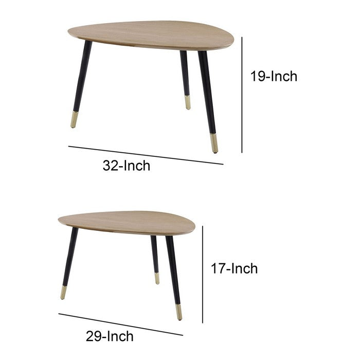 Triangular Top Nesting Table with Angled Leg Support, Black and Brown
