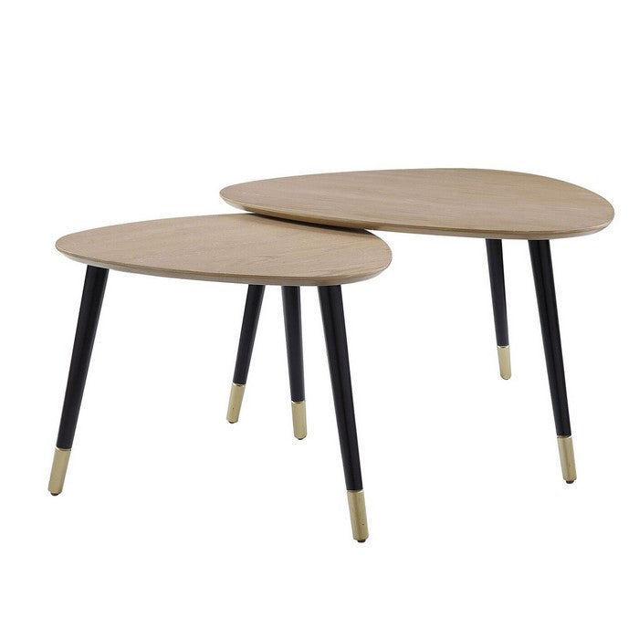 Triangular Top Nesting Table with Angled Leg Support, Black and Brown