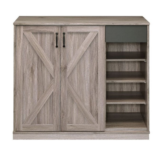 Wooden Shoe Cabinet with 1 Cabinet and 4 Open Compartments, Brown
