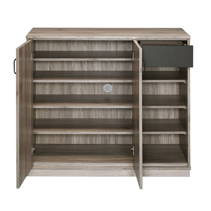 Wooden Shoe Cabinet with 1 Cabinet and 4 Open Compartments, Brown