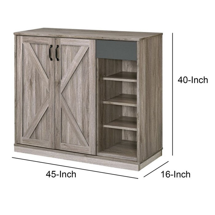 Wooden Shoe Cabinet with 1 Cabinet and 4 Open Compartments, Brown