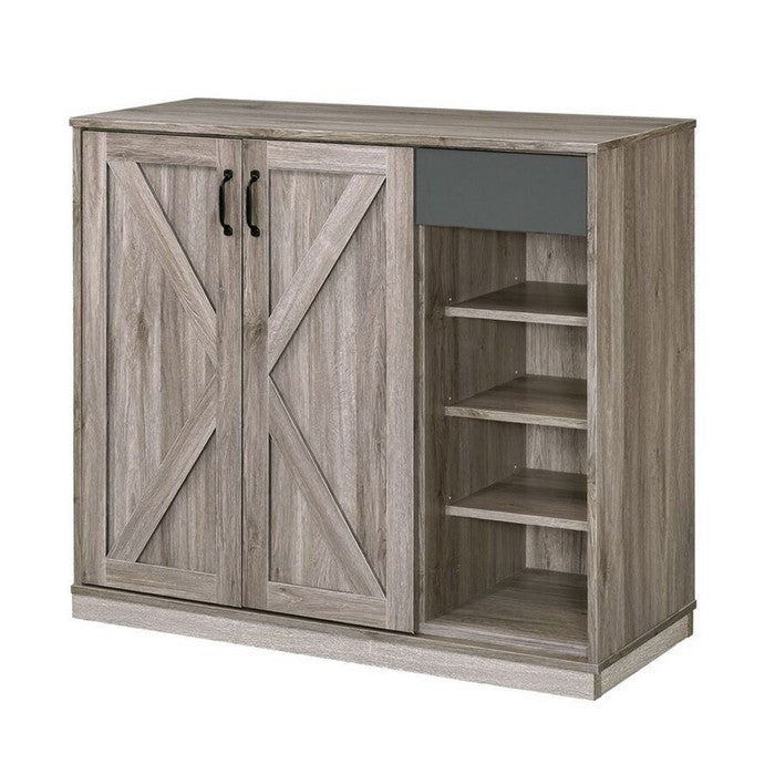 Wooden Shoe Cabinet with 1 Cabinet and 4 Open Compartments, Brown