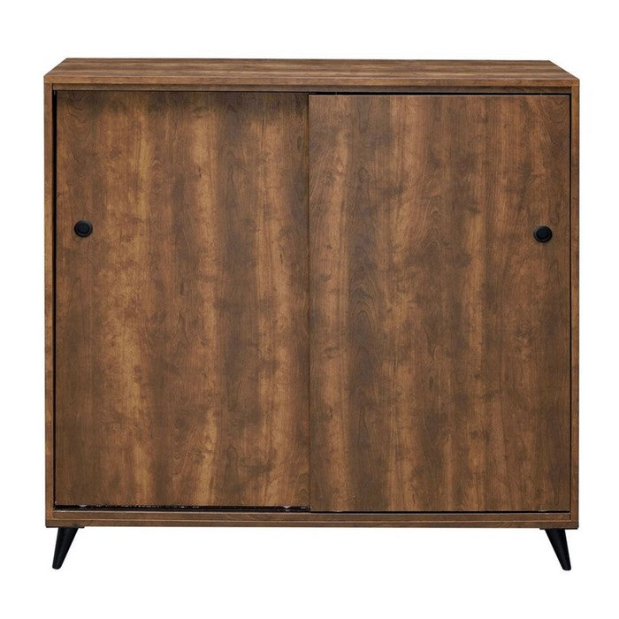 Wooden Shoe Cabinet with 2 Sliding Doors and Splayed Legs, Oak Brown