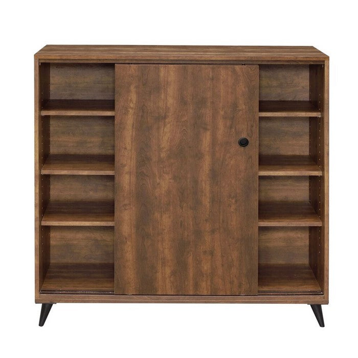 Wooden Shoe Cabinet with 2 Sliding Doors and Splayed Legs, Oak Brown