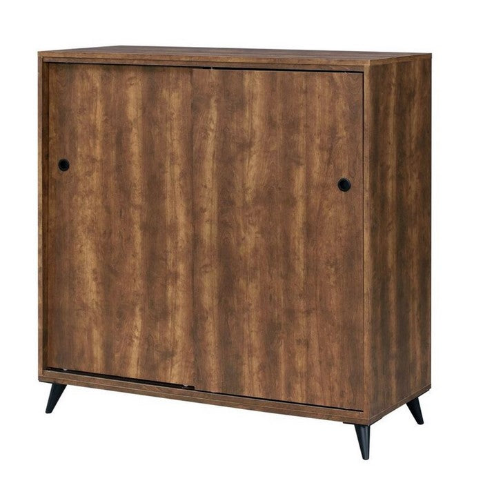 Wooden Shoe Cabinet with 2 Sliding Doors and Splayed Legs, Oak Brown