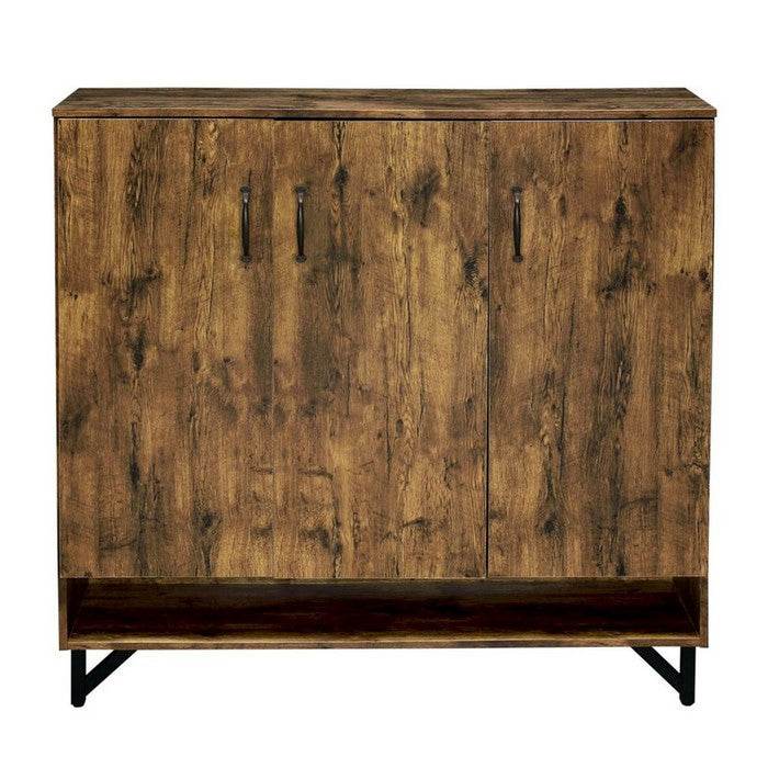 3 Door Wooden Shoe Cabinet with 5 Storage Compartments and V Legs, Brown