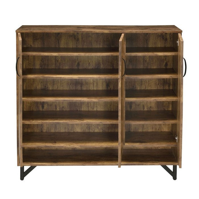 3 Door Wooden Shoe Cabinet with 5 Storage Compartments and V Legs, Brown