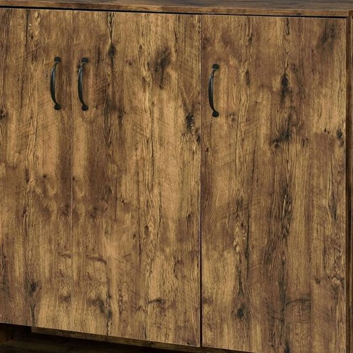 3 Door Wooden Shoe Cabinet with 5 Storage Compartments and V Legs, Brown