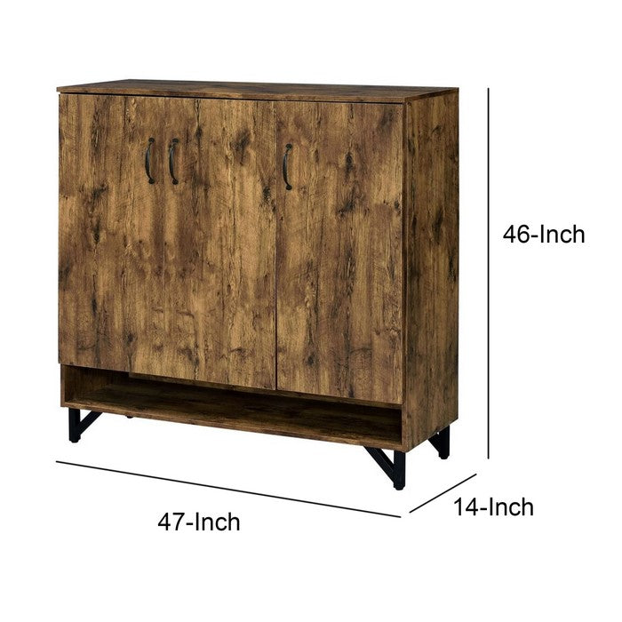 3 Door Wooden Shoe Cabinet with 5 Storage Compartments and V Legs, Brown