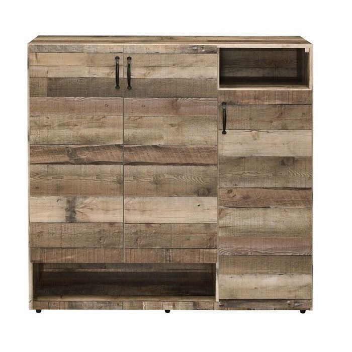 3 Door Wooden Shoe Cabinet with Multiple Storage Compartments, Brown
