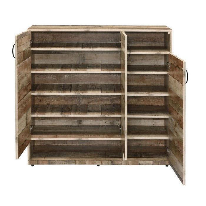 3 Door Wooden Shoe Cabinet with Multiple Storage Compartments, Brown