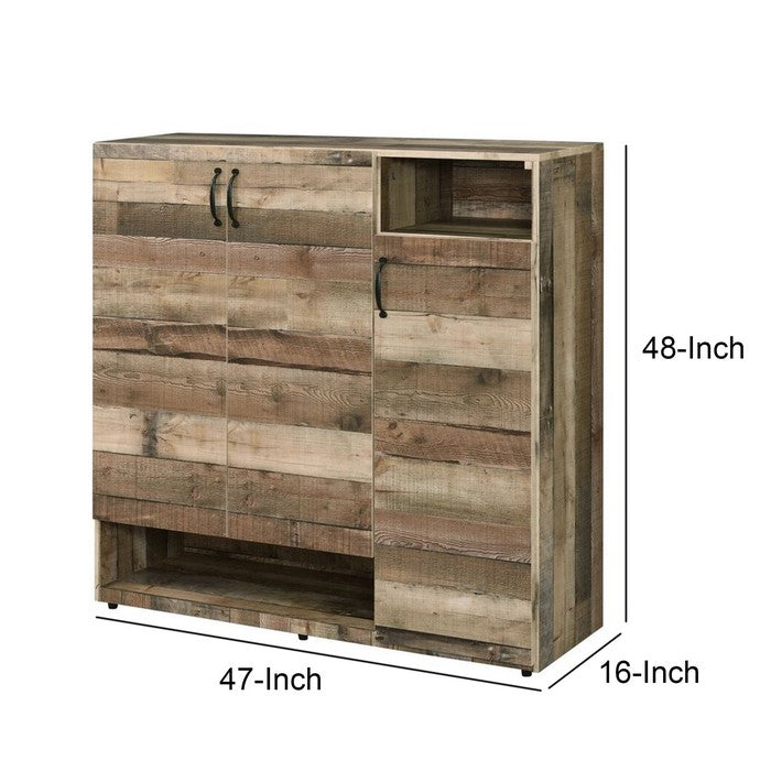 3 Door Wooden Shoe Cabinet with Multiple Storage Compartments, Brown