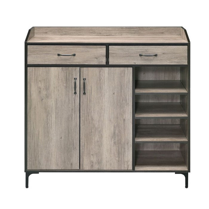 2 Door Wooden Shoe Cabinet with 4 Open Compartments and 2 Drawers, Brown