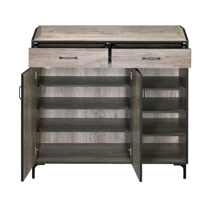 2 Door Wooden Shoe Cabinet with 4 Open Compartments and 2 Drawers, Brown