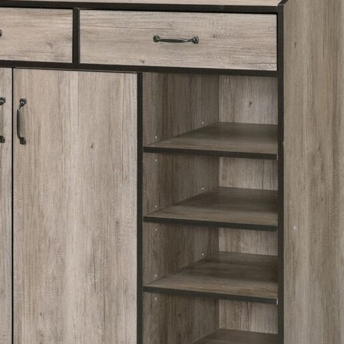 2 Door Wooden Shoe Cabinet with 4 Open Compartments and 2 Drawers, Brown