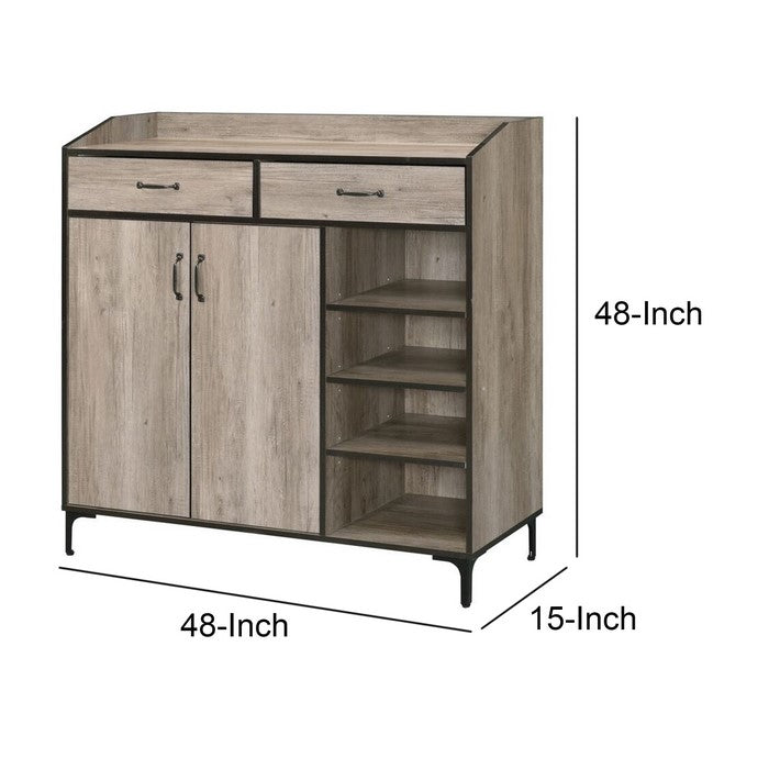 2 Door Wooden Shoe Cabinet with 4 Open Compartments and 2 Drawers, Brown