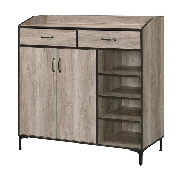 2 Door Wooden Shoe Cabinet with 4 Open Compartments and 2 Drawers, Brown