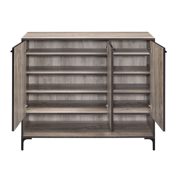 3 Door Wooden Shoe Cabinet with Open Bottom Compartment, Brown